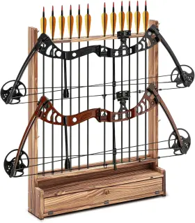 Geelin 445051782766 Bow Arrow Display Rack Wood Handcrafted 2 Compound Holder Archery Wall Mount