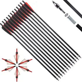 Irq-1 Irq 742186058221 20 Inch Carbon Crossbow Bolt And Broadheads Set 12 Pcs Hunting