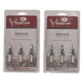 Mossy Oak 042609010950 2- 3pk Sudden Death Fixed Broadheads 100 Grain 1 1/8 Inch Cutting Diameter