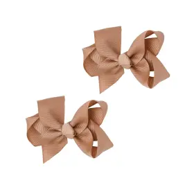 Motique Accessories 840396228783 3 Inch Grosgrain Bow For Little Girls- Set Of 2 Camel