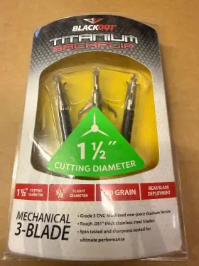 Muzzy Products Corp 050301601277 New Blackout Titanium Mechanical 3 Blade Backflip Broadheads 1.5 Inch