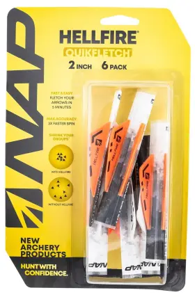 Nap60034 Nap New Archery Products 033576600343 Quickfletch Hellfire Fletching White Orange/ 6 Pack