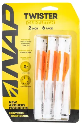 Nap60637 Nap New Archery Products 033576606376 Quickfletch Twister White Orange/ 6 Pack