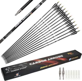 G4hb Nobrand Compound Bow Arrows 12pcs 30 Inch Carbon Shaft Spine 400/500 With Removable Tips