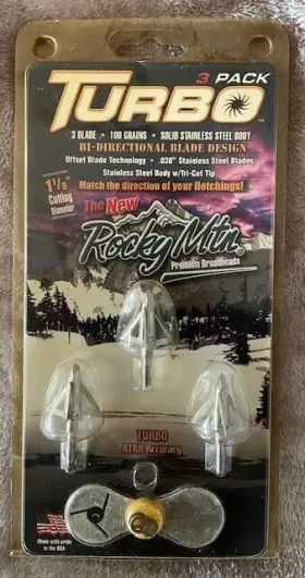 14903 Rocky Mountain 4 Pks Of 3 Pk Mtn Turbo Broadheads - 100 Gr Blade 1-1/8 Inch Cutting Dia