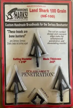 Sb-100 Simmons System Archery 1 Pack Of 3 Sharks Land Shark 100 Grain Broadheads