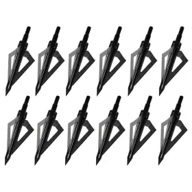 2343688882 Sinbadteck Hunting Broadheads 12pcs 3 Blades Bowhunting 100 Black