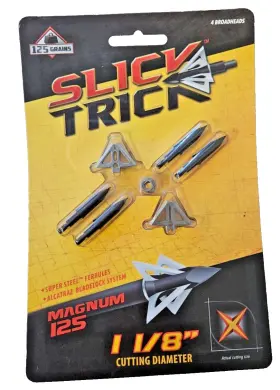 15st125m Slick Trick Magnum Broadhead 125 Gr. 1 1/8 Inch Cut 4 Pk Super Steel Ferrules New