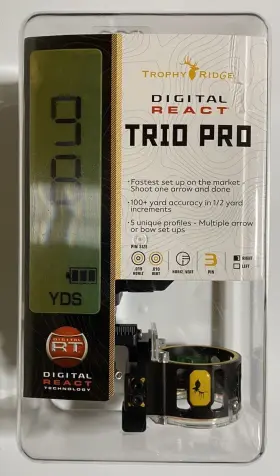 As713dr19 Trophy Ridge Digital React Trio Pro 3 Pin Bow Sight Black Model# New