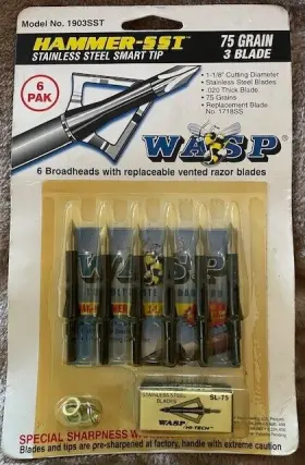 1903sst Wasp Pack Of 6 Broadheads - Hammer-sst 75 Grain 3 Blade 1-1/8 Inch Cutting Dia