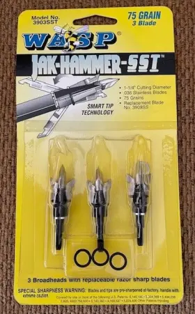 3903sst Wasp Archery Products 1 Pack Of 3 Broadheads - Jak-hammer-sst 75 Grain Blade 1-1/4 Inch Dia