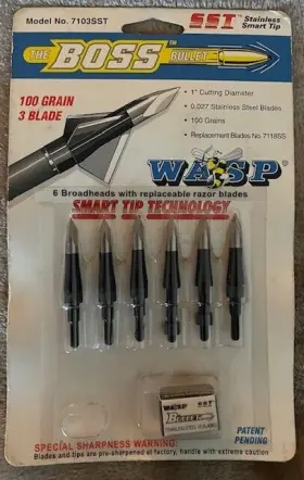 7103sst Wasp Archery Products Pack Of 6 Broadheads - Boss-sst 100 Grain 3 Blade 1 Inch Cutting Dia
