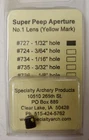 Specialty Archery Products 727 - 1/32" Hole Super Peep Aperture #1 Lens Ylw New. Price: $39.99.
