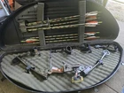 Mathews Solo Cam Compound Bow, Hard Case, Arrows, Release Aids, Cobra Sight Used. Price: $275.00.